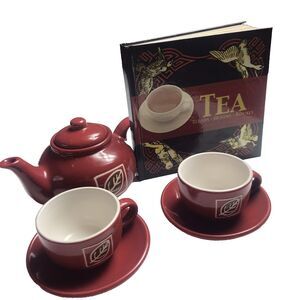 Vintage Ceramic Red Six Piece Tea Set For Two With Rob Alcraft Tea Book